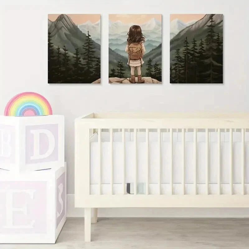 3pcs Adventure Nursery Woodland Girl Décor Wall Art Set Canvas Framed 60x90cm - High Quality Print 100% Australian Made Wall Canvas Ready to Hang - Bella Home Decor