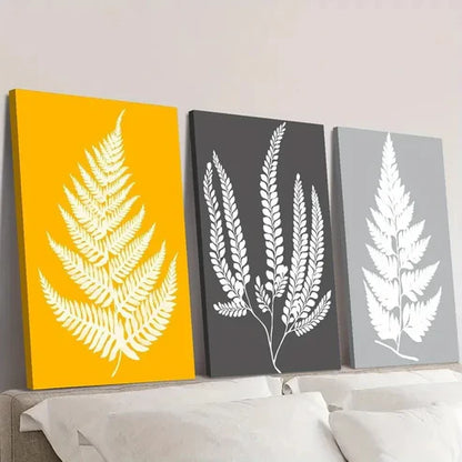 3pcs Mustard Yellow And Grey Leaves Print Wall Art Canvas Unframed - High Quality Print 100% Australian Made Wall Canvas