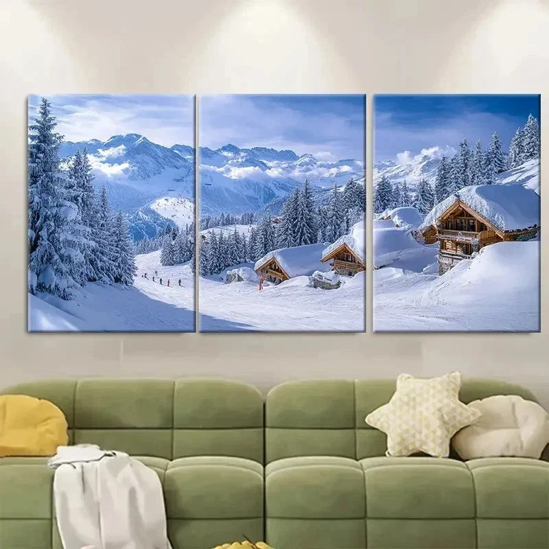 3pcs Ski Resort Print Luxe Alpine Art F  Wall Art Set Canvas Framed 40x60cm - High Quality Print 100% Australian Made Wall Canvas Ready to Hang - Bella Home Decor