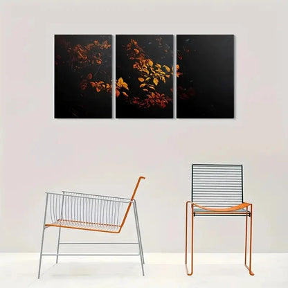 3pcs Golden Leaves Abstract Nature Metal Print Ready to Hang Art - Bella Home Decor