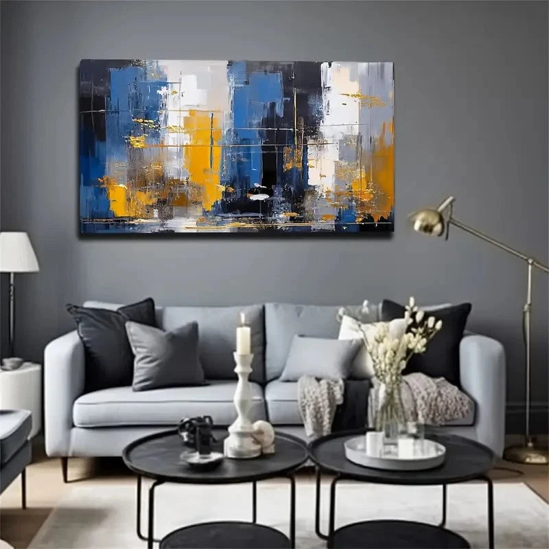 Dreamlike Blue And Yellow Water Wall Art Canvas Office Home Room Framed 120x60cm