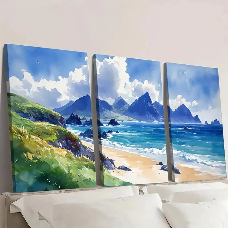 3pcs Skellig Islands Painting Ring of Kerry gh  Wall Art Set Canvas Framed 50x70cm - High Quality Print 100% Australian Made Wall Canvas Ready to Hang - Bella Home Decor