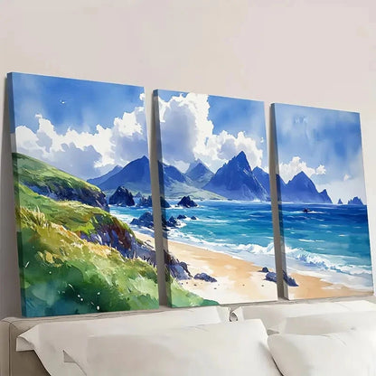 3pcs Skellig Islands Painting Ring of Kerry gh  Wall Art Set Canvas Framed 50x70cm - High Quality Print 100% Australian Made Wall Canvas Ready to Hang - Bella Home Decor