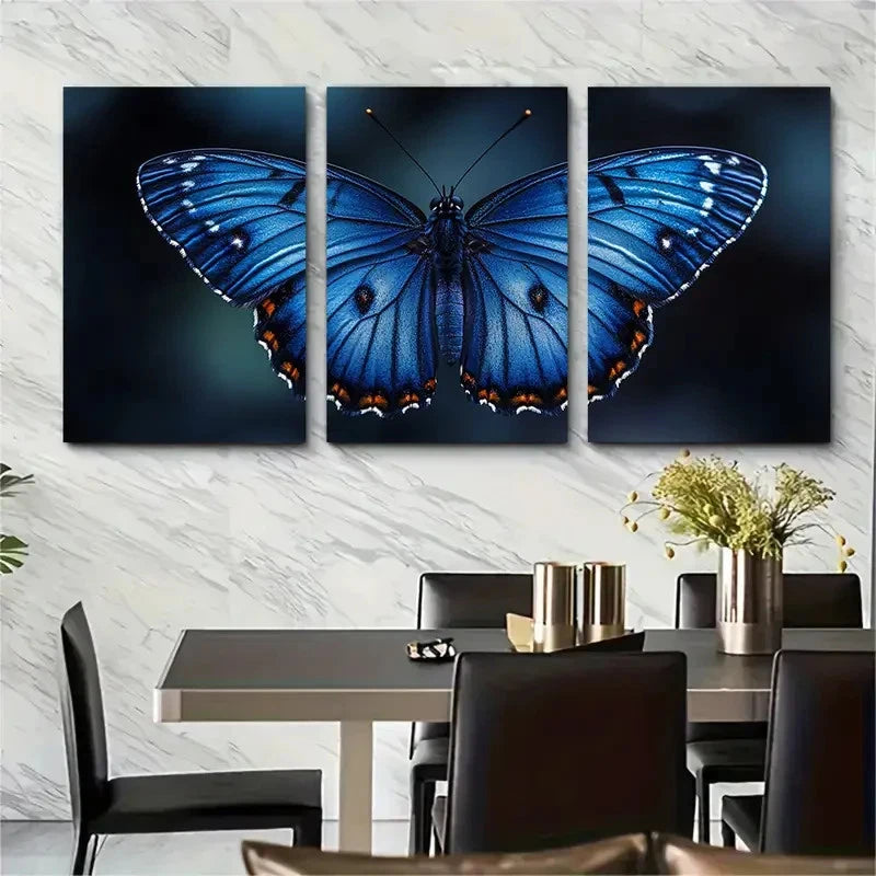 3pcs Ethereal Blue Butterfly Macro PhotographyF  Wall Art Set Canvas Framed 50x70cm - High Quality Print 100% Australian Made Wall Canvas Ready to Hang