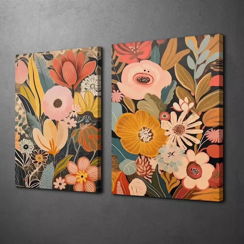 2pcs Mid Century Modern & Bohemian Style Canvas Framed 50x75cm - High Quality Print 100% Australian Made Wall Canvas Ready to Hang - Bella Home Decor