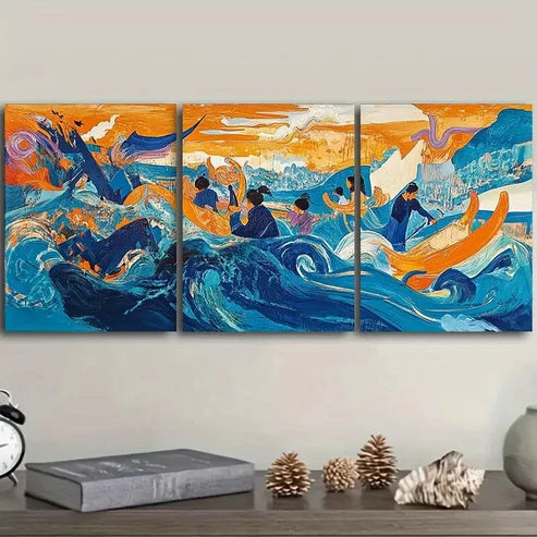 3pcs Messy Ocean Picture Wall Art Set Canvas Unframed - High Quality Print 100% Australian Made Wall Canvas
