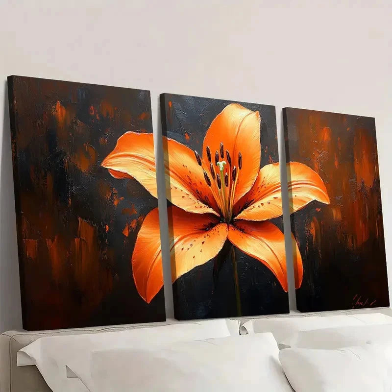 3pcs Vibrant Orange Lily Floral VO Wall Art Set Canvas Framed 40x60cm - High Quality Print 100% Australian Made Wall Canvas Ready to Hang