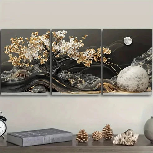 3pcs Modern Contemporary Gold Wall Art Canvas - High Quality Print 100% Australian Made Wall Canvas