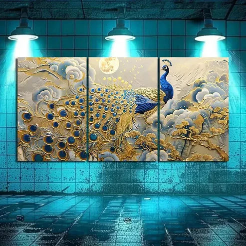3pcs Peacock Oil Painting Wall Art Canvas Unframed - High Quality Print 100% Australian Made Wall Canvas