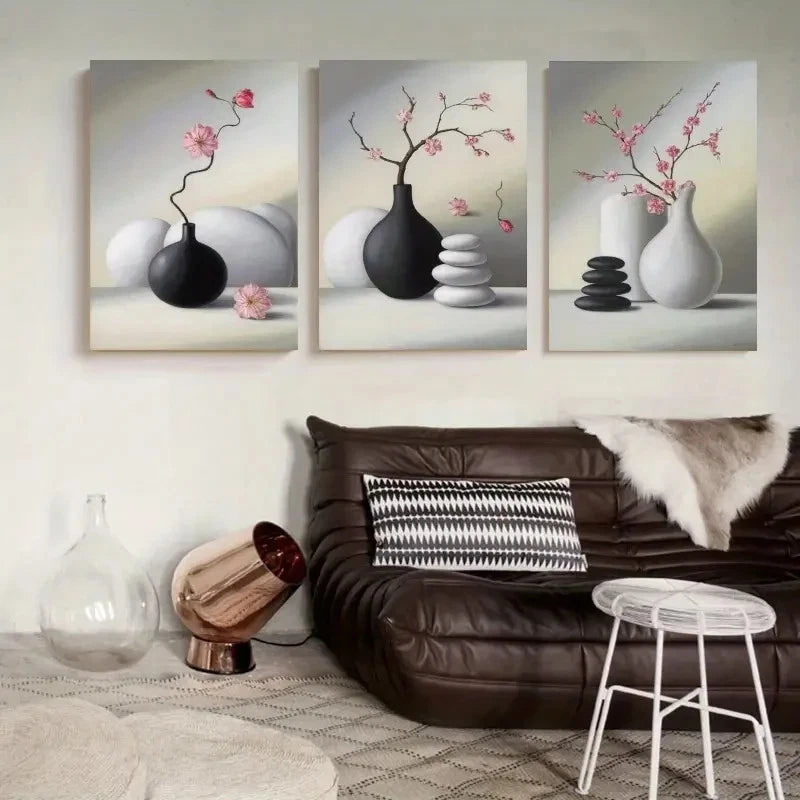3pcs Still Life Painting, Minimalist Style Wall Art Set Canvas Framed 60x90cm - High Quality Print 100% Australian Made Wall Canvas Ready to Hang