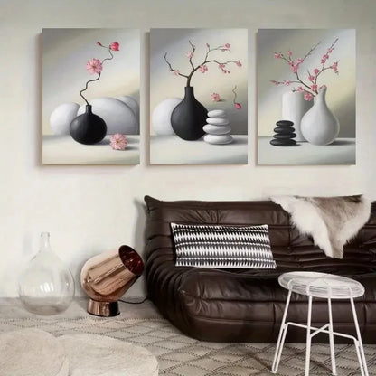 3pcs Still Life Painting, Minimalist Style Wall Art Set Canvas Framed 60x90cm - High Quality Print 100% Australian Made Wall Canvas Ready to Hang