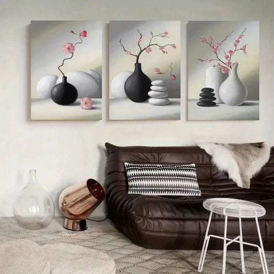 3pcs Still Life Painting, Minimalist Style Wall Art Set Canvas Framed 60x90cm - High Quality Print 100% Australian Made Wall Canvas Ready to Hang