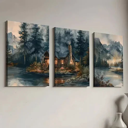 3pcs Modern Forest Mountain Art Set Canvas Unframed - High Quality Print 100% Australian Made Wall Canvas