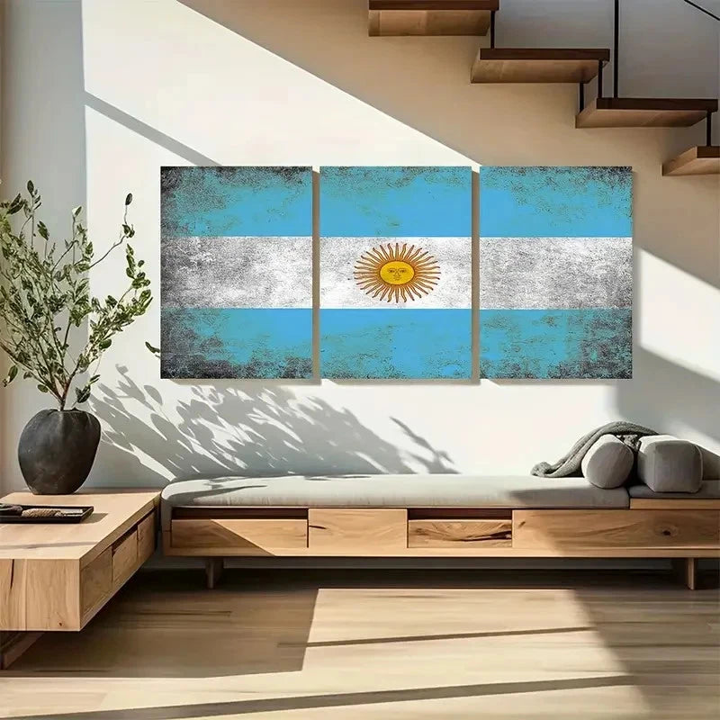 3pcs Grunge Effect of The Argentina Flag Metal Print Ready to Hang Art