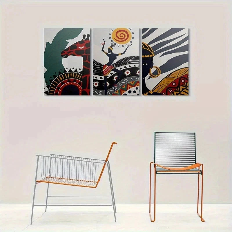 3pcs Abstract Figures in Vibrant Attire Metal Print Ready to Hang Art - Bella Home Decor
