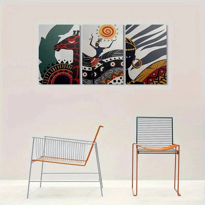 3pcs Abstract Figures in Vibrant Attire Metal Print Ready to Hang Art - Bella Home Decor