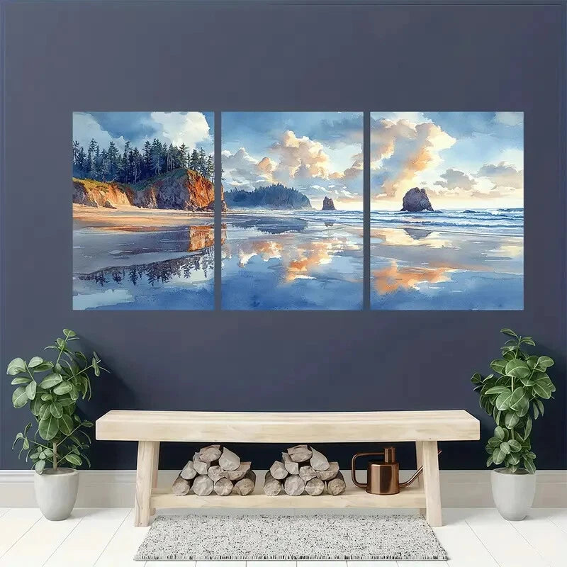 3pcs National Park Ruby Beach Watercolor Art Metal Print Ready to Hang Art - Bella Home Decor