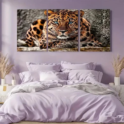 3pcs Blue Eyed Big Cat Wildlife Amur Leopard Wall Art Canvas Unframed - High Quality Print 100% Australian Made Wall Canvas - Bella Home Decor