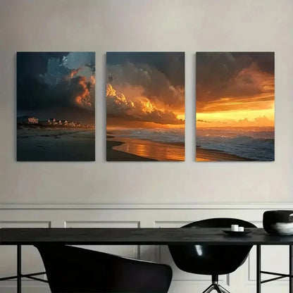 3pcs Dramatic Ocean Sunset with Storm Clouds Metal Print Ready to Hang Art - Bella Home Decor
