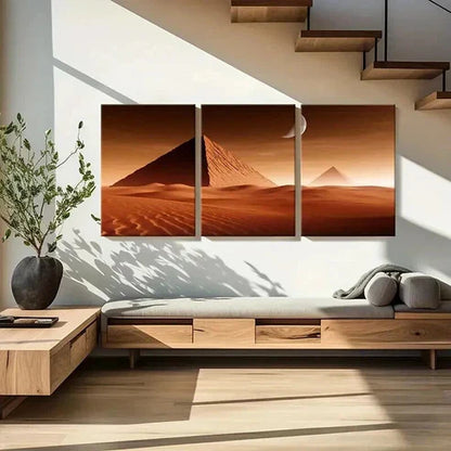 3pcs Pyramids Desert & Moon Landscape Wall Art Canvas Unframed - High Quality Print 100% Australian Made Wall Canvas