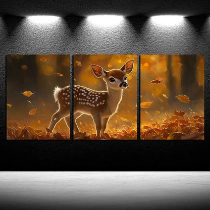 3pcs Beautiful Deer with Dry Leaves Design Metal Print Ready to Hang Art - Bella Home Decor