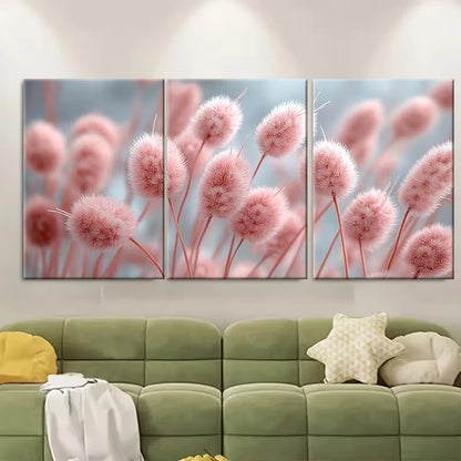 3pcs Minimalist Pastel Pink Cattail Botanical Metal Print Ready to Hang Art - Bella Home Decor