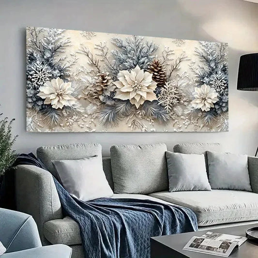 Botanical Winter Floral wall canvas office home room framed 120x60cm - Bella Home Decor