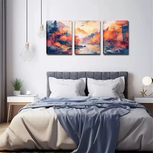3pcs Small Mountain Stream Wall Art Set Wall Art Canvas Unframed - High Quality Print 100% Australian Made Wall Canvas