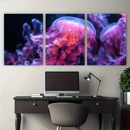 3pcs Purple Pink Jellyfish Macro Photography Metal Print Ready to Hang Art - Bella Home Decor
