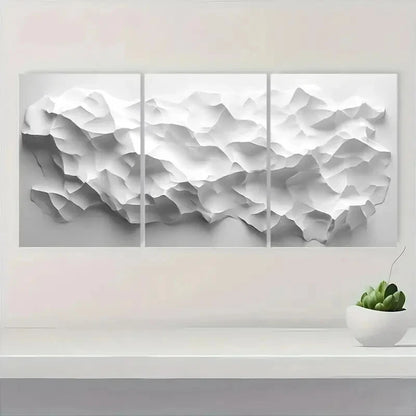 3pcs White Polygons on Light Gray Background Metal Print Ready to Hang Art - Bella Home Decor
