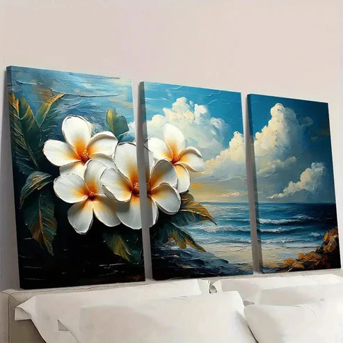 3pcs Tropical Hawaiian Flower OL Wall Art Canvas Unframed - High Quality Print 100% Australian Made Wall Canvas - Bella Home Decor