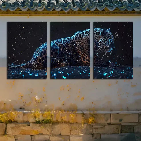 3pcs Beautiful Blue Leopard Wall Art Canvas Unframed - High Quality Print 100% Australian Made Wall Canvas
