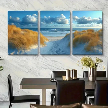 3pcs Windy Beach Sand Hill Plants Perfect Wall Art Set Canvas Framed 50x70cm - High Quality Print 100% Australian Made Wall Canvas Ready to Hang