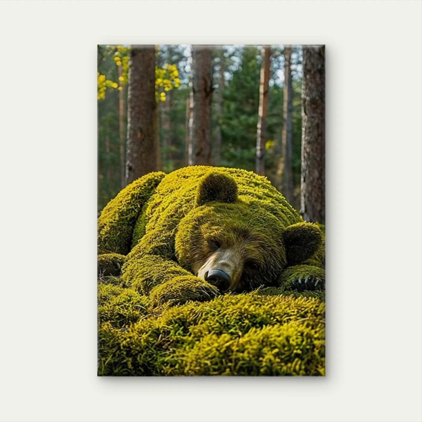 Mossy Bear Cozy Forest Wildlife Scene 60x90cm Metal Print Ready to Hang