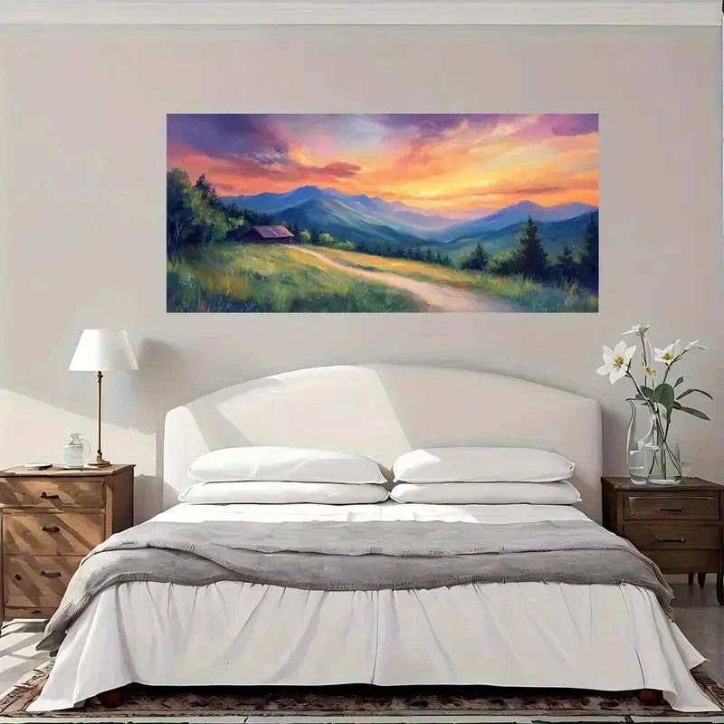 Mountain Cabin Sunset Wall Art Canvas Office Home Room Framed 120x60cm
