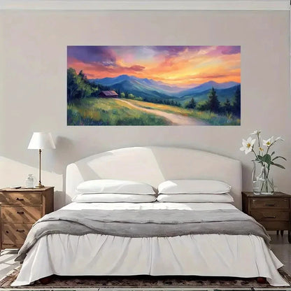 Mountain Cabin Sunset Wall Art Canvas Office Home Room Framed 120x60cm