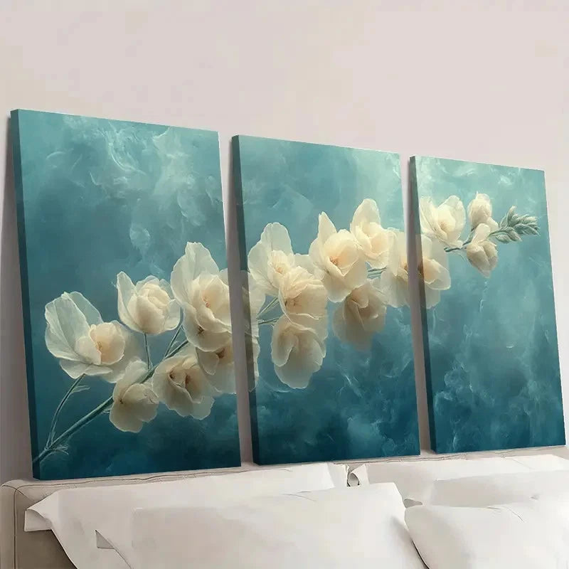 3pcs Snapdragon Flower White & Blue Flora T   Wall Art Set Canvas Framed 50x70cm - High Quality Print 100% Australian Made Wall Canvas Ready to Hang