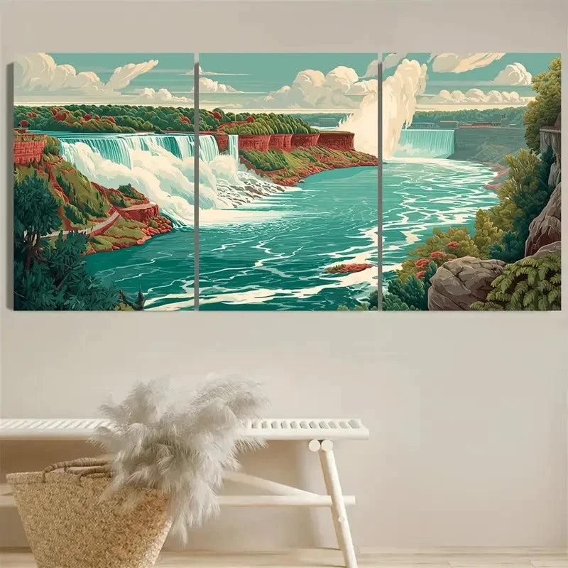 3pcs Waterfalls Keepsake Wall Art Set Canvas Framed 50x70cm - High Quality Print 100% Australian Made Wall Canvas Ready to Hang