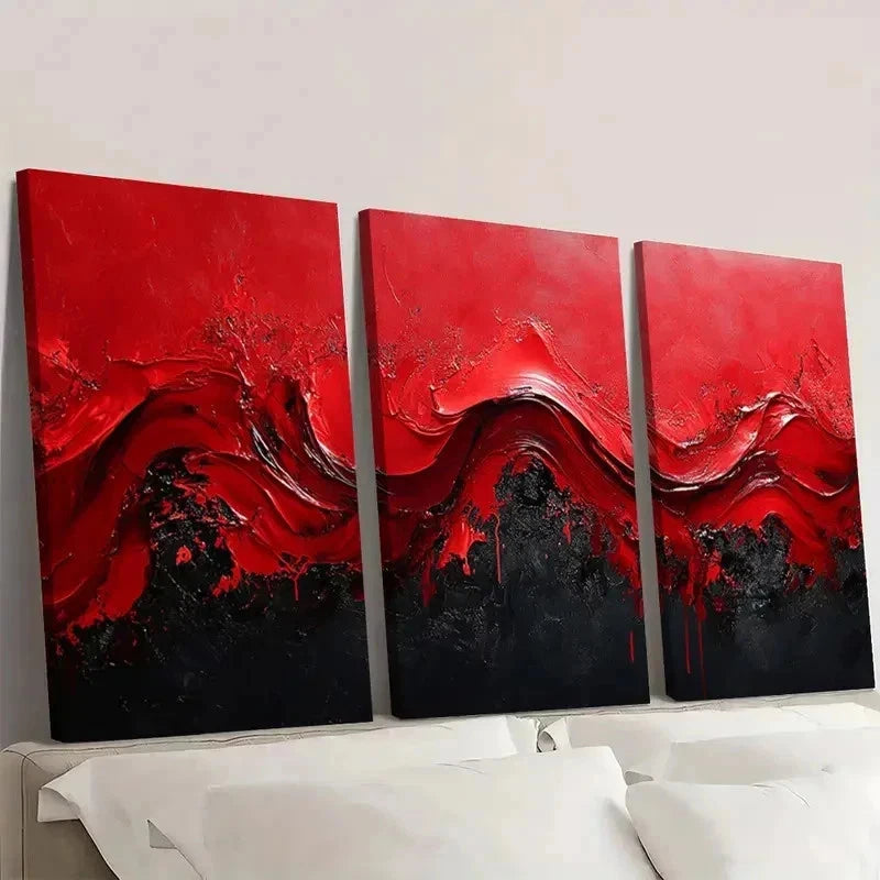 3pcs Extra Red and Black Abstract TI    Wall Art Set Canvas Framed 40x60cm - High Quality Print 100% Australian Made Wall Canvas Ready to Hang