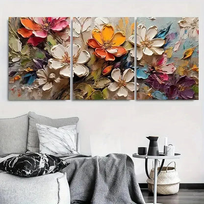 3pcs Colorful Abstract Floral Texture Metal Print Ready to Hang Art - Bella Home Decor