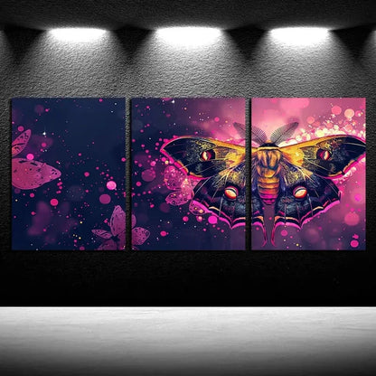 3pcs Vibrant Moth Design Illustration Metal Print Ready to Hang Art - Bella Home Decor