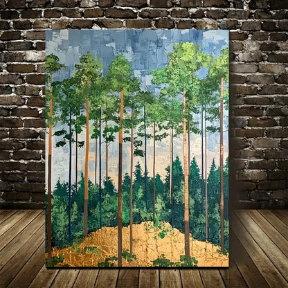 Trees & Sunlit Canopy Forest Painting 40x60cm Metal Print Ready to Hang - Bella Home Decor