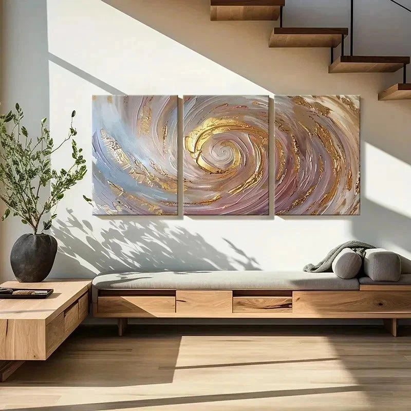 3pcs Abstract Golden Spiral Swirls Wall Art Set Canvas Framed 40x60cm - High Quality Print 100% Australian Made Wall Canvas Ready to Hang - Bella Home Decor
