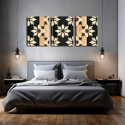 3pcs Black & Golden Floral Design Décor Perfect Wall Art Set Canvas Framed 60x90cm - High Quality Print 100% Australian Made Wall Canvas Ready to Hang - Bella Home Decor