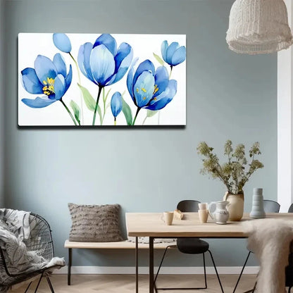 Light Blue Flowers Wall Art Canvas Office Home Room Framed 120x60cm