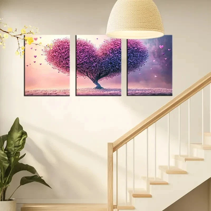 3pcs Contemporary Heart-Shaped Tree Wall Art Metal Print Ready to Hang Art - Bella Home Decor