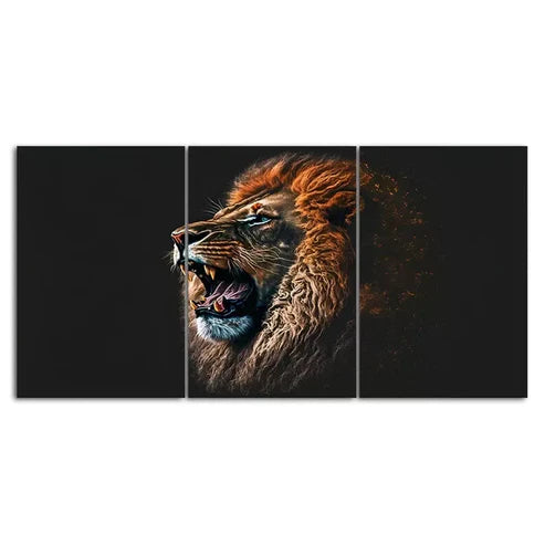 3 Piece Roaring Blue Eyes Lion   Art Set Canvas Unframed - High Quality Print 100% Australian Made Wall Canvas - Bella Home Decor