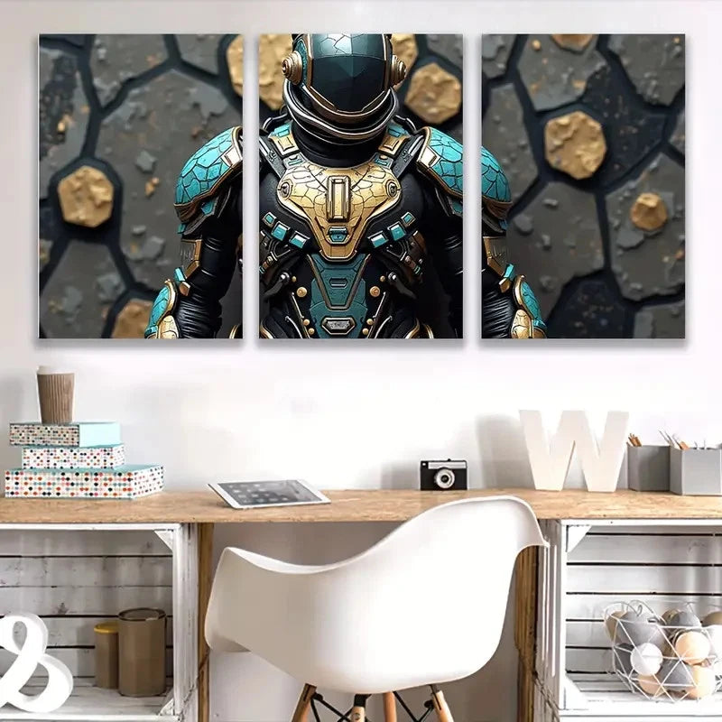 3pcs Futuristic Astronaut Space Themed art Wall Art Set Canvas Framed 40x60cm - High Quality Print 100% Australian Made Wall Canvas Ready to Hang - Bella Home Decor