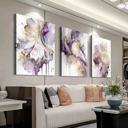 3pcs Purple And Golden Modern Decor Wall Art Set Canvas Unframed - High Quality Print 100% Australian Made Wall Canvas