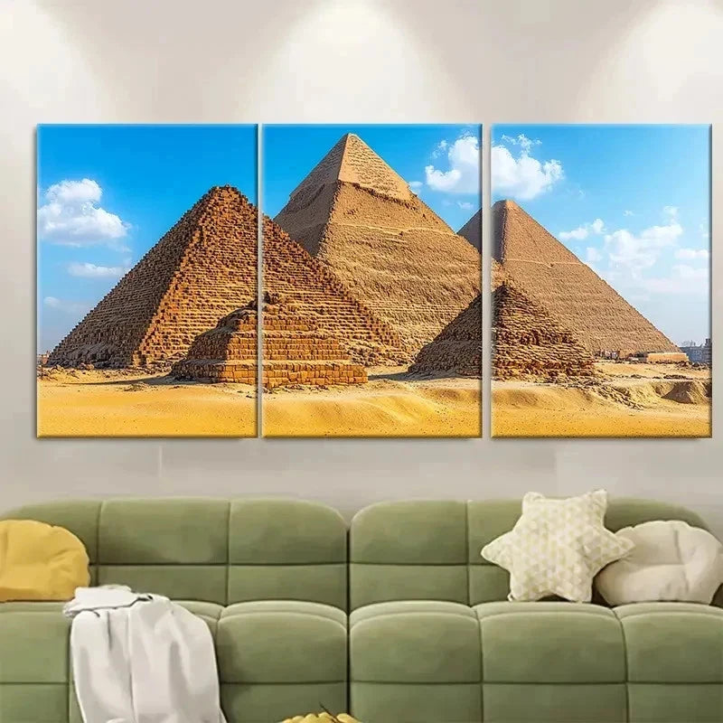 3pcs the Great Pyramids of Giza R    Wall Art Set Canvas Framed 40x60cm - High Quality Print 100% Australian Made Wall Canvas Ready to Hang